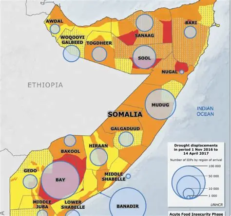 Map of Somalia showing regions affected by water scarcity.